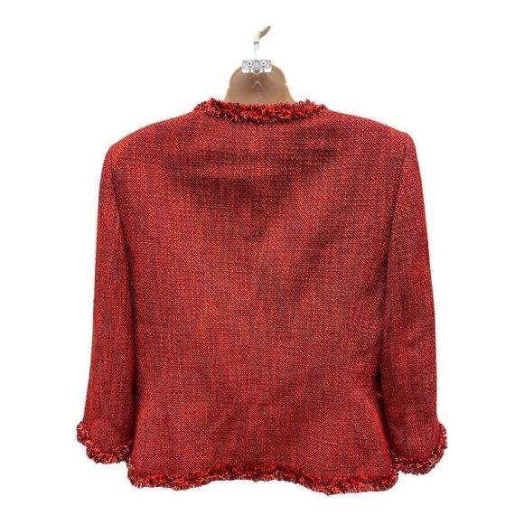 Kasper Redish Tweed Jacket Blazer Fringe 3/4 Sleeve Sz 8 Office Feminine Classic - Picture 6 of 7